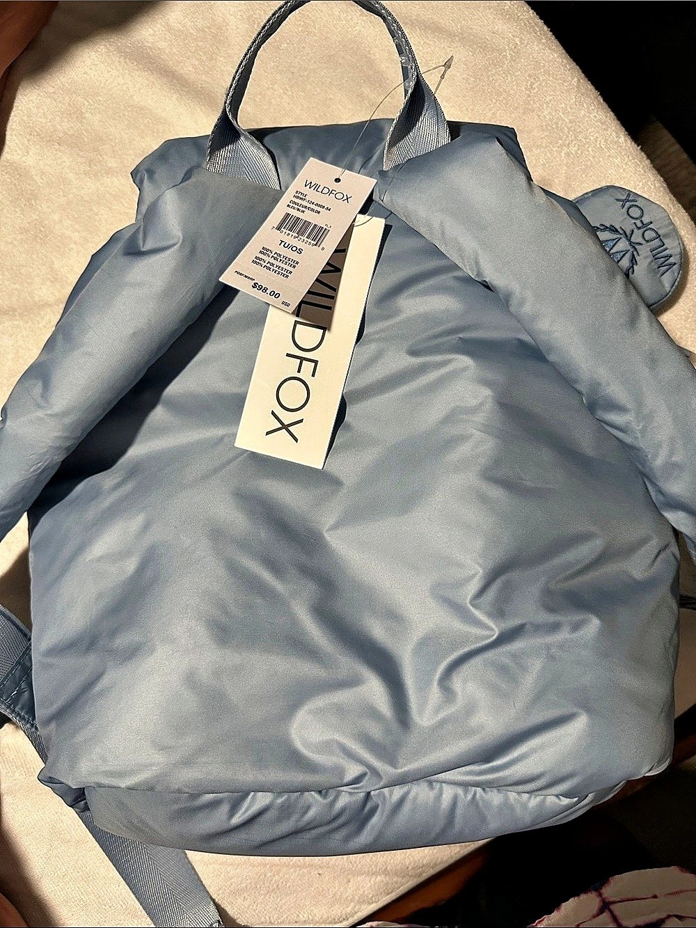 WILDFOX Puffer Drawstring Backpack Blue - Picture 3 of 11